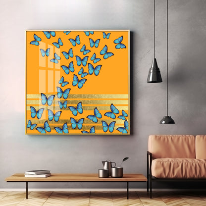 Blue Butterflies Premium Acrylic Square Wall Art