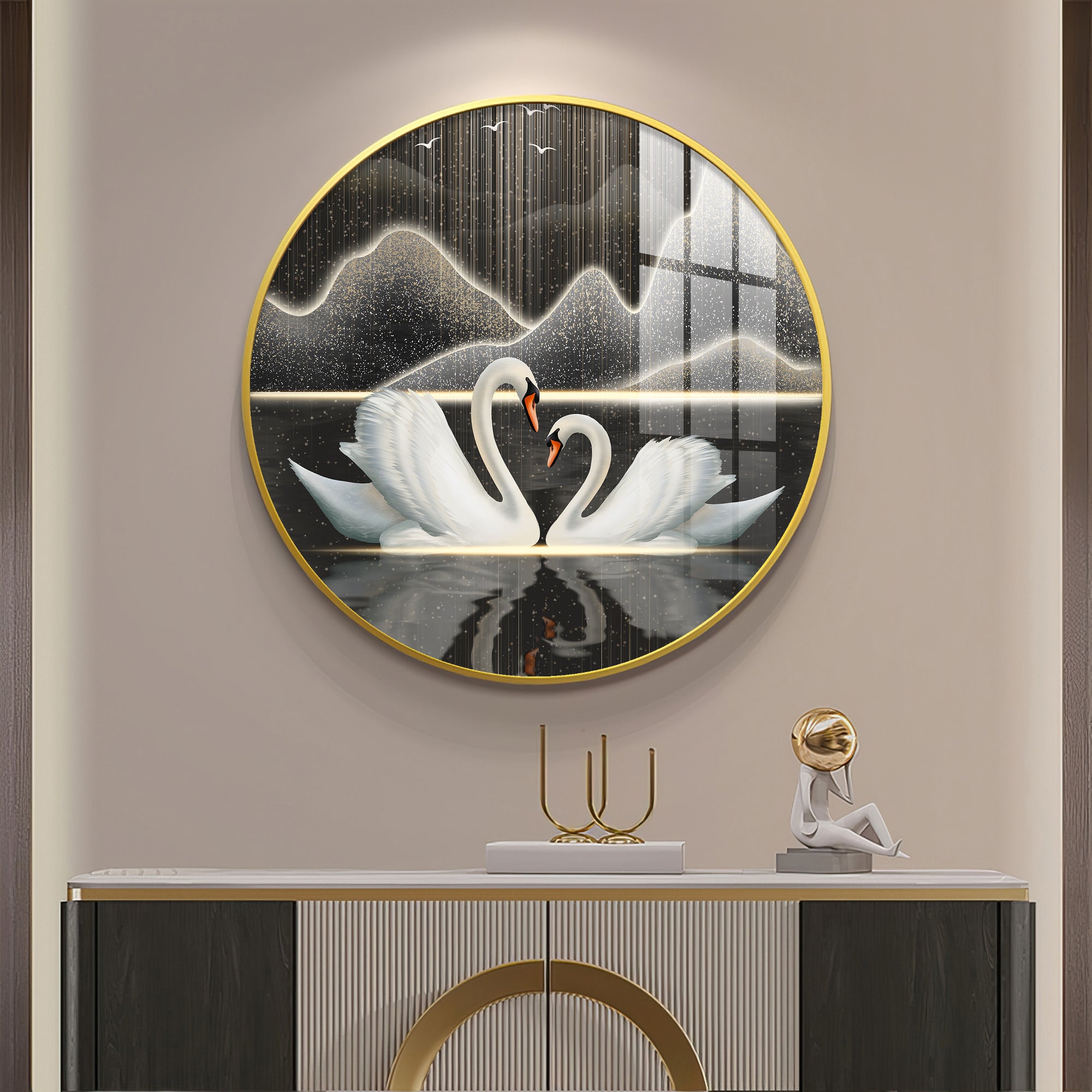 Swans in Serenity Premium Acrylic Round Wall Art