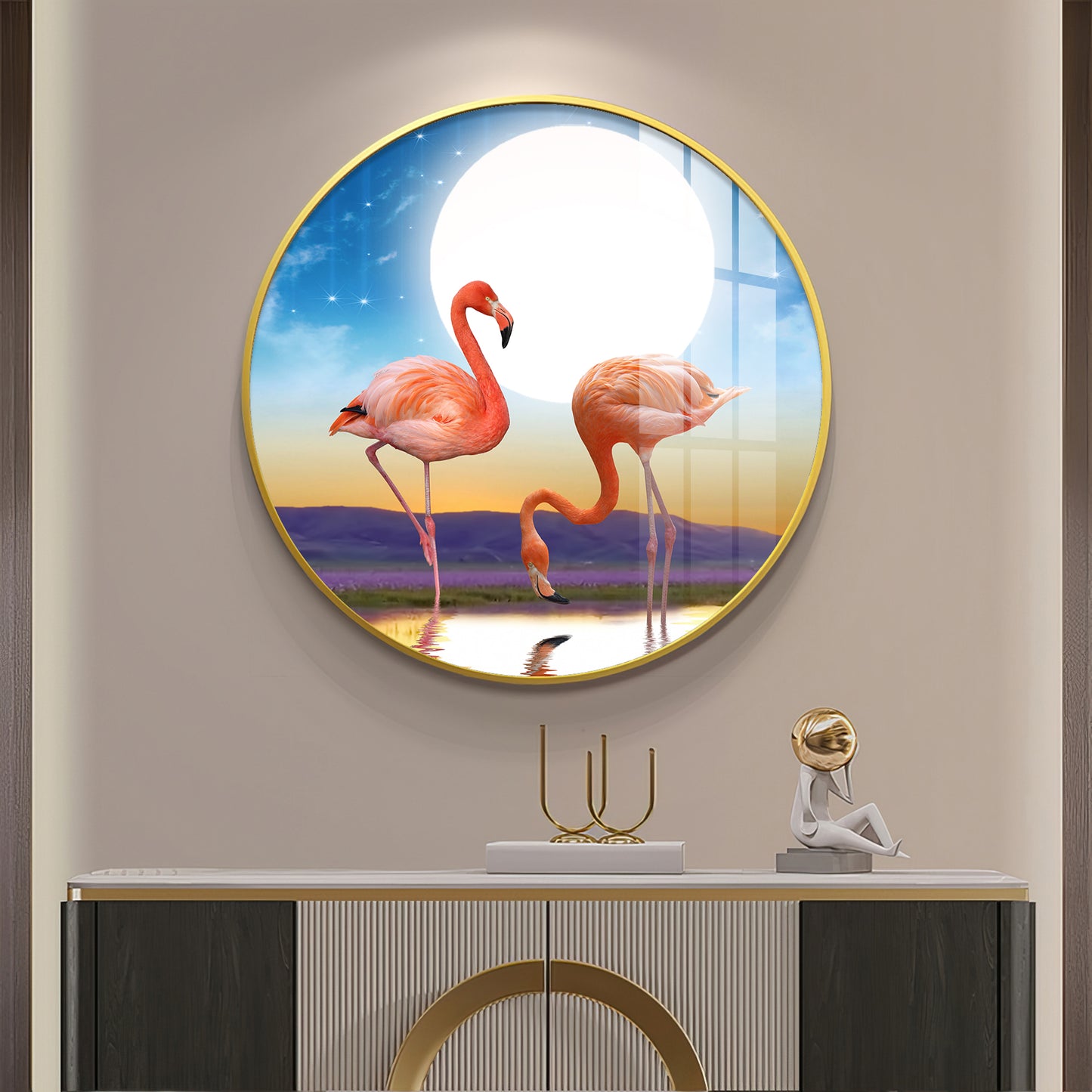 Flamingo Serenity Premium Acrylic Round Wall Art