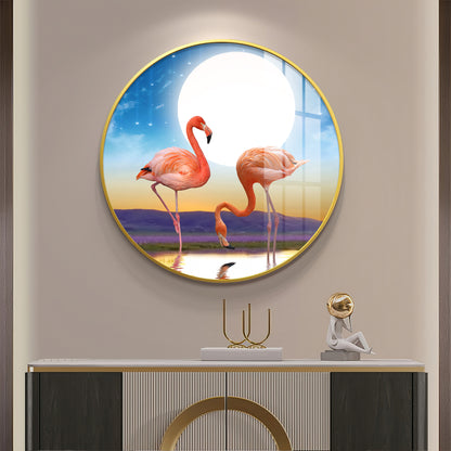 Flamingo Serenity Premium Acrylic Round Wall Art