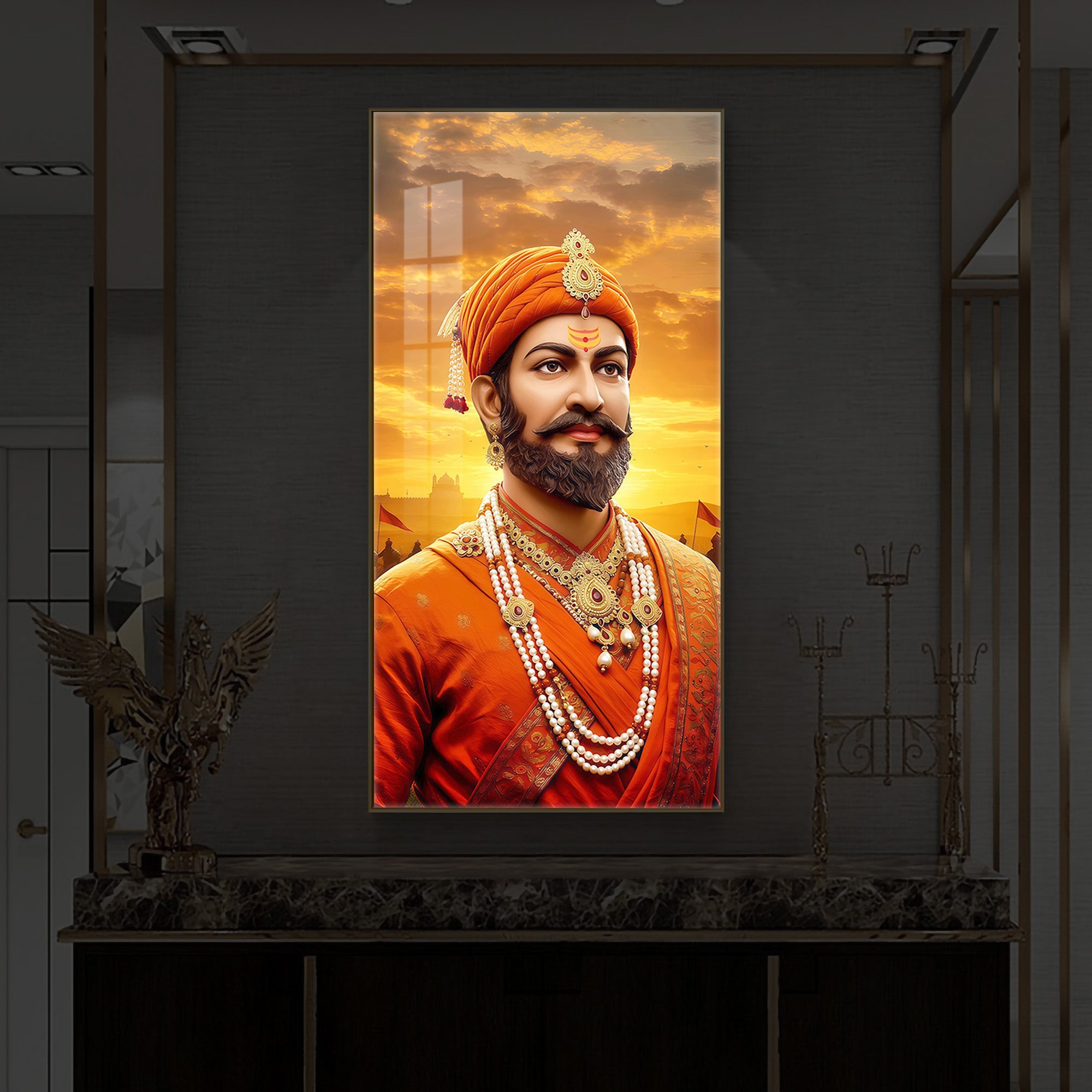 Chhatrapati Shivaji Maharaj Modern Luxury Backlight Vertical Wall Art
