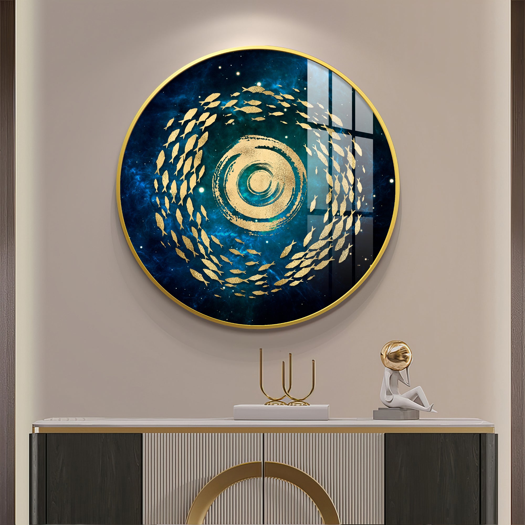 Fish Flow Mosaic Premium Acrylic Round Wall Art