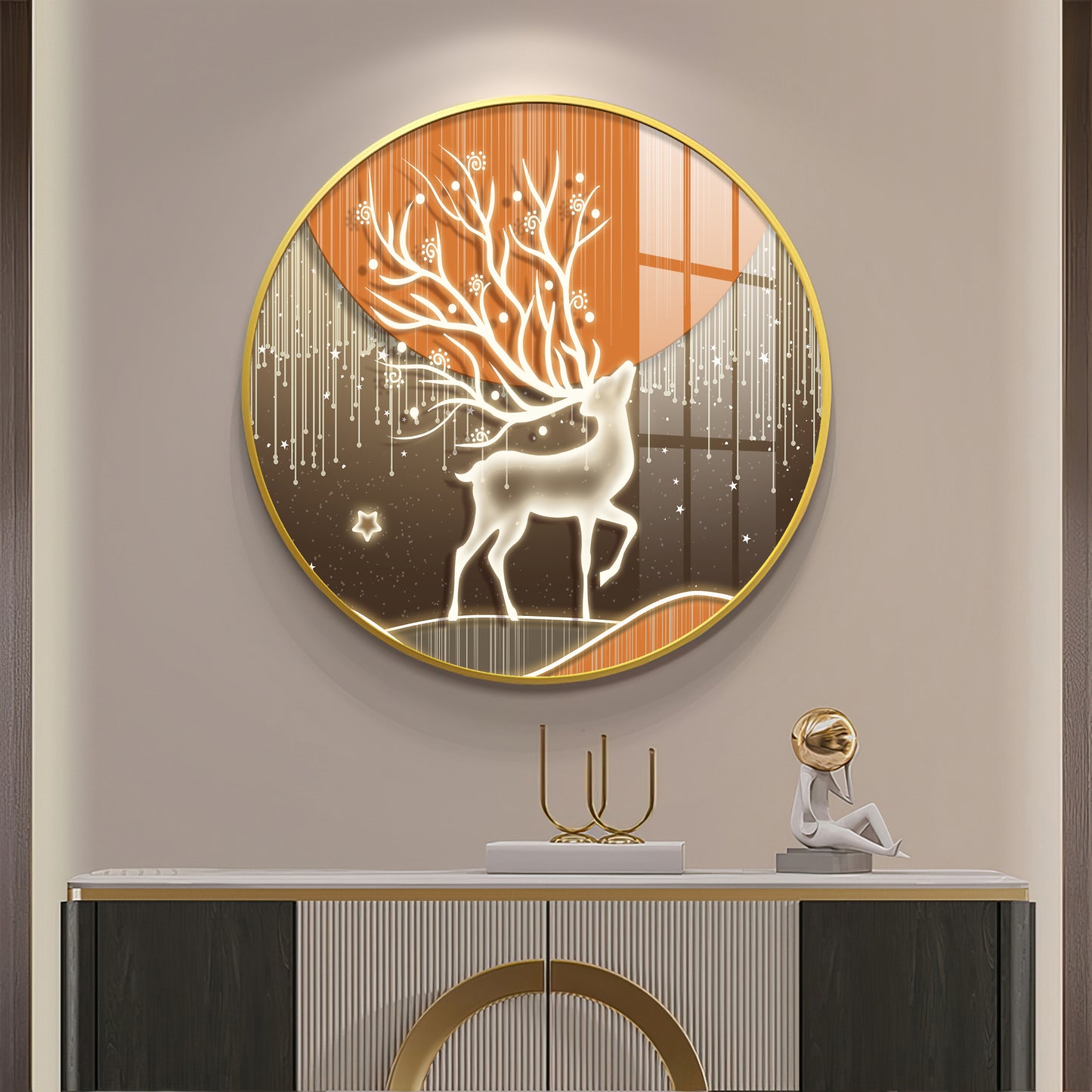 Luminious Deer Premium Acrylic Round Wall Art