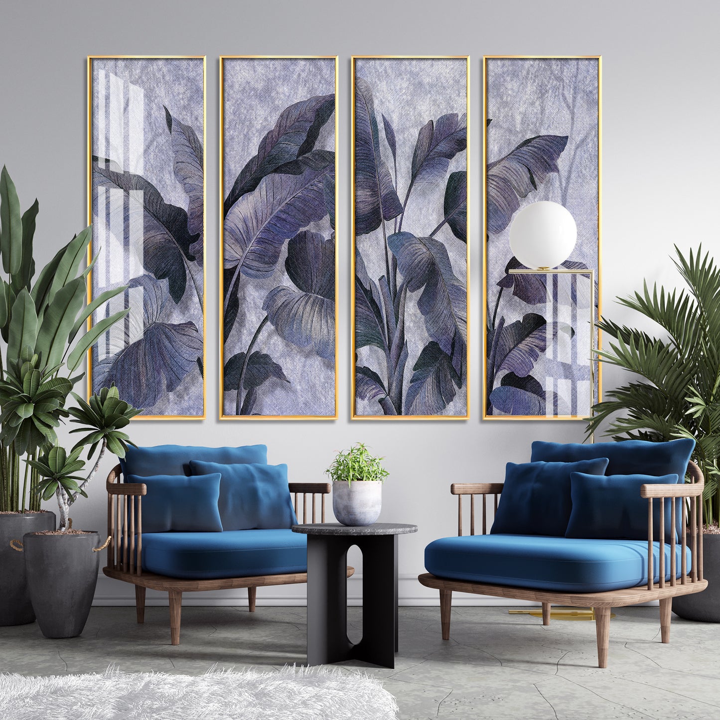 Banana Leaves Premium Acrylic Vertical Wall Art (set of 4)