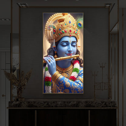 Lord Krishna Modern Luxury Backlight Vertical Wall Art