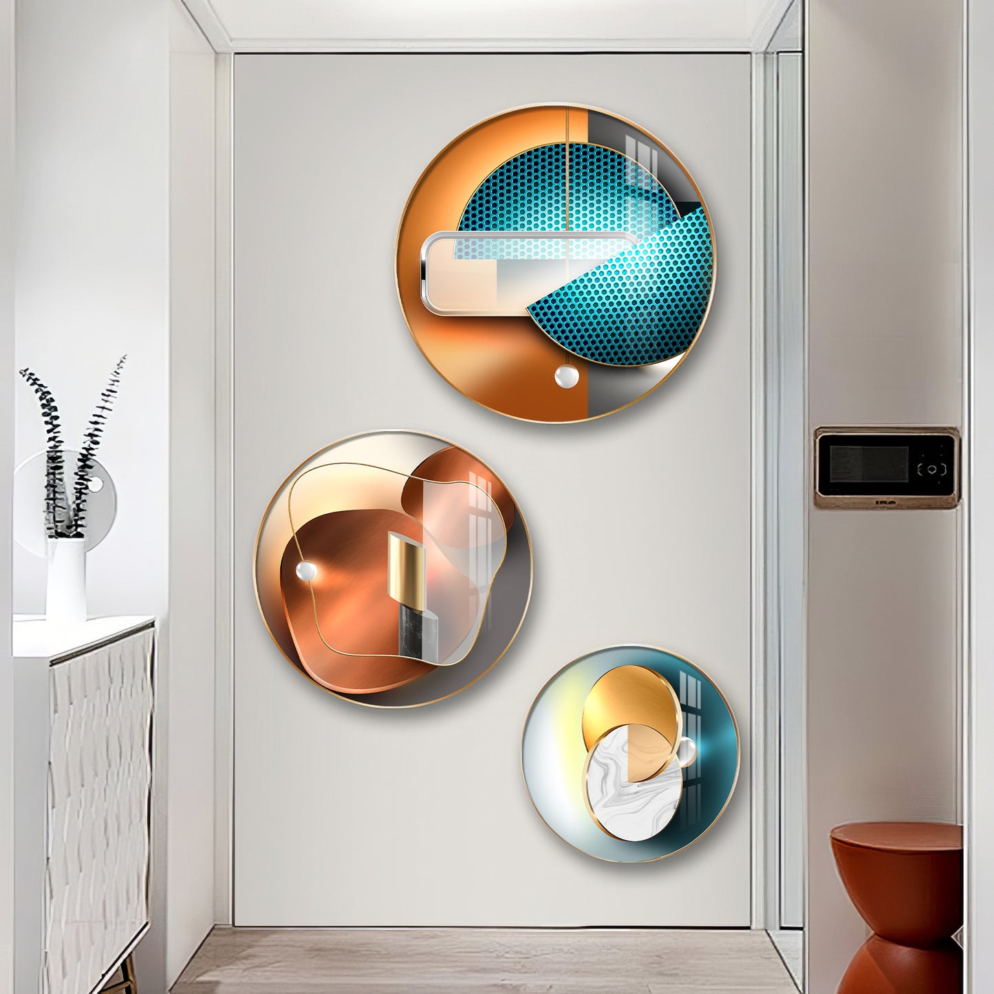Semi Circle Abstract Premium Acrylic Round Wall Art (Set of 3)