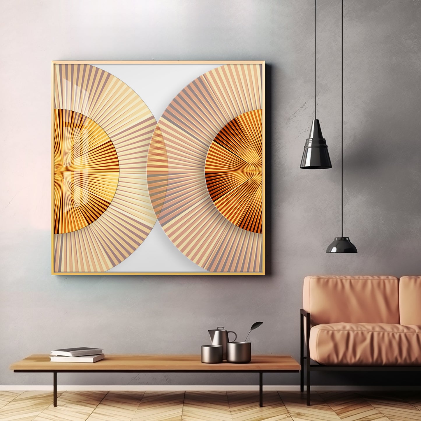 Golden Simple Style Round Premium Acrylic Square Wall Art