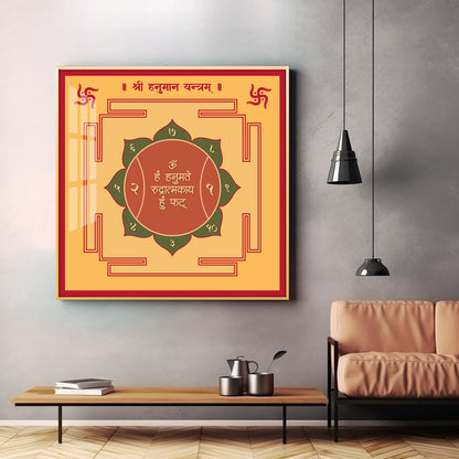 Powerful Hanuman Yantra Premium Acrylic Square Wall Art