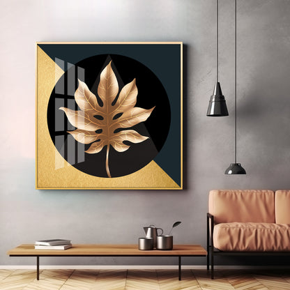 Golden Fall Leaf Luxury Crystal Square Wall Art