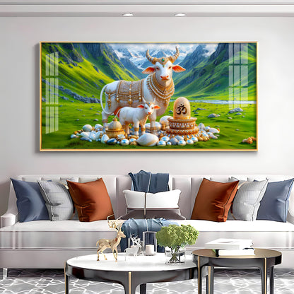 Sacred Nandi In Green Mountains Premium Acrylic Horizontal Wall Art