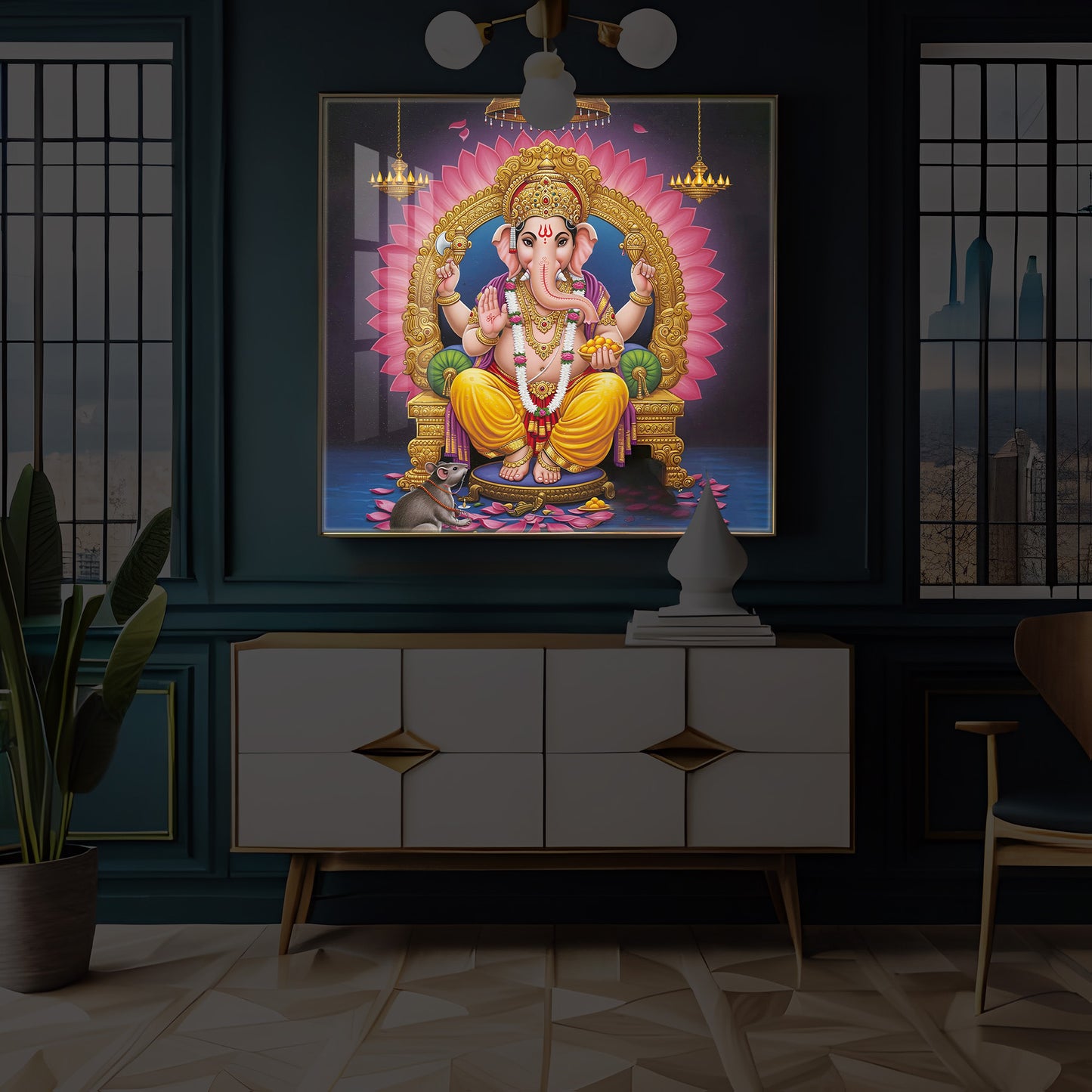 Divine Ganesh JI Modern Luxury Backlight Square Wall Art