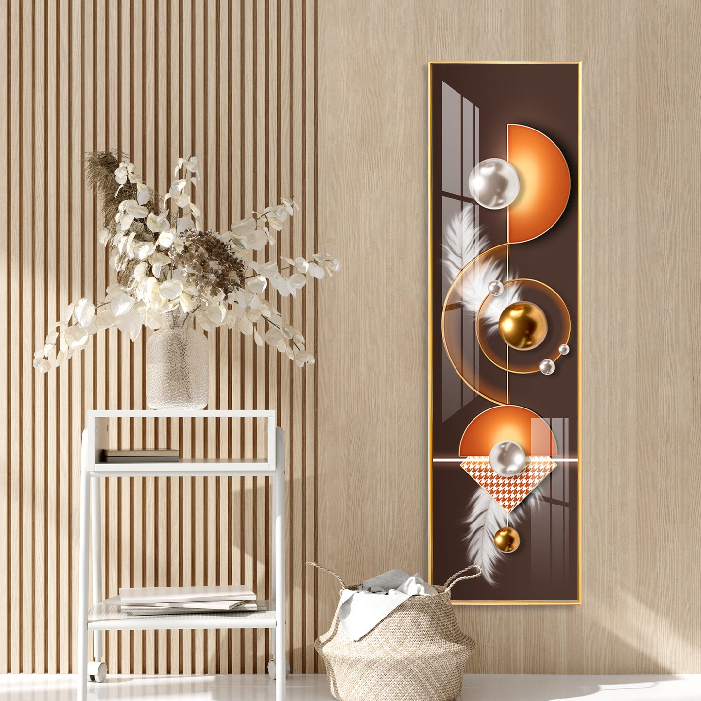 Golden & Silver Pearls Premium Acrylic Vertical Wall Art