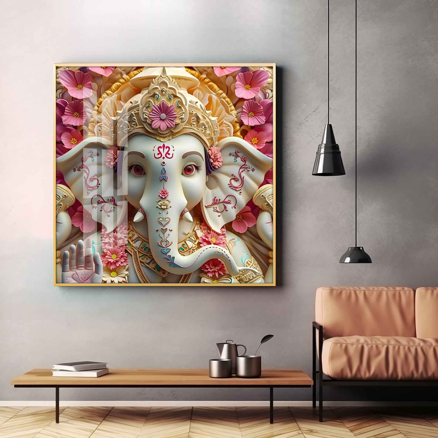 Devotional Lord Ganesh Premium Acrylic Square Wall Art