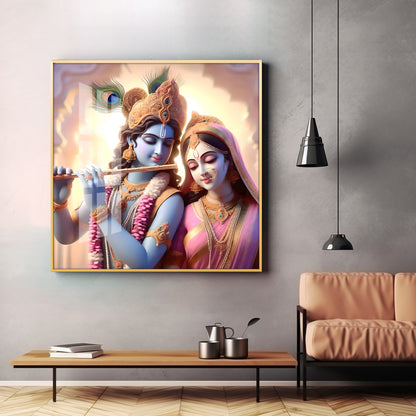 Krishna Playing Flute For Radha Premium Acrylic Square Wall Art