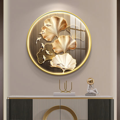 Golden Fusion Petal Premium Acrylic Round Wall Art