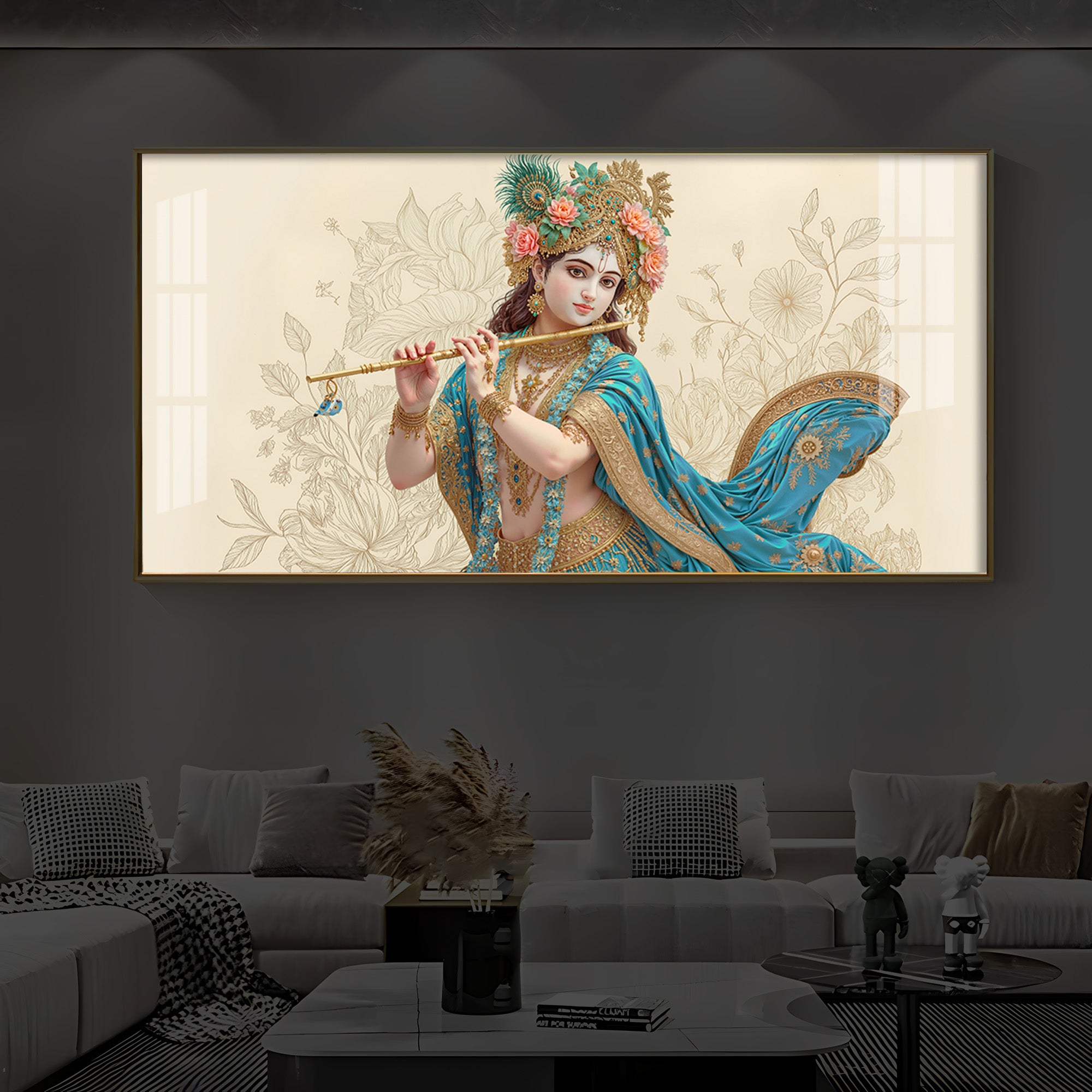 Beautiful Krishna Ji Modern Luxury Backlight Horizontal Wall Art