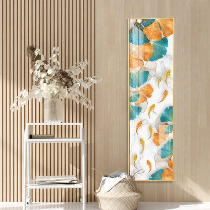 Blue & Gold Ginkgo Leaves Premium Acrylic Vertical Wall Art