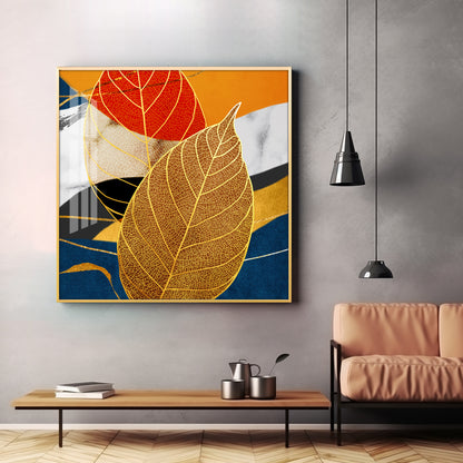 Yellow Tree Leaves Feathers Premium Acrylic Square Wall Art