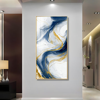 Abstract Blue Gold waves Premium Acrylic Vertical Wall Art