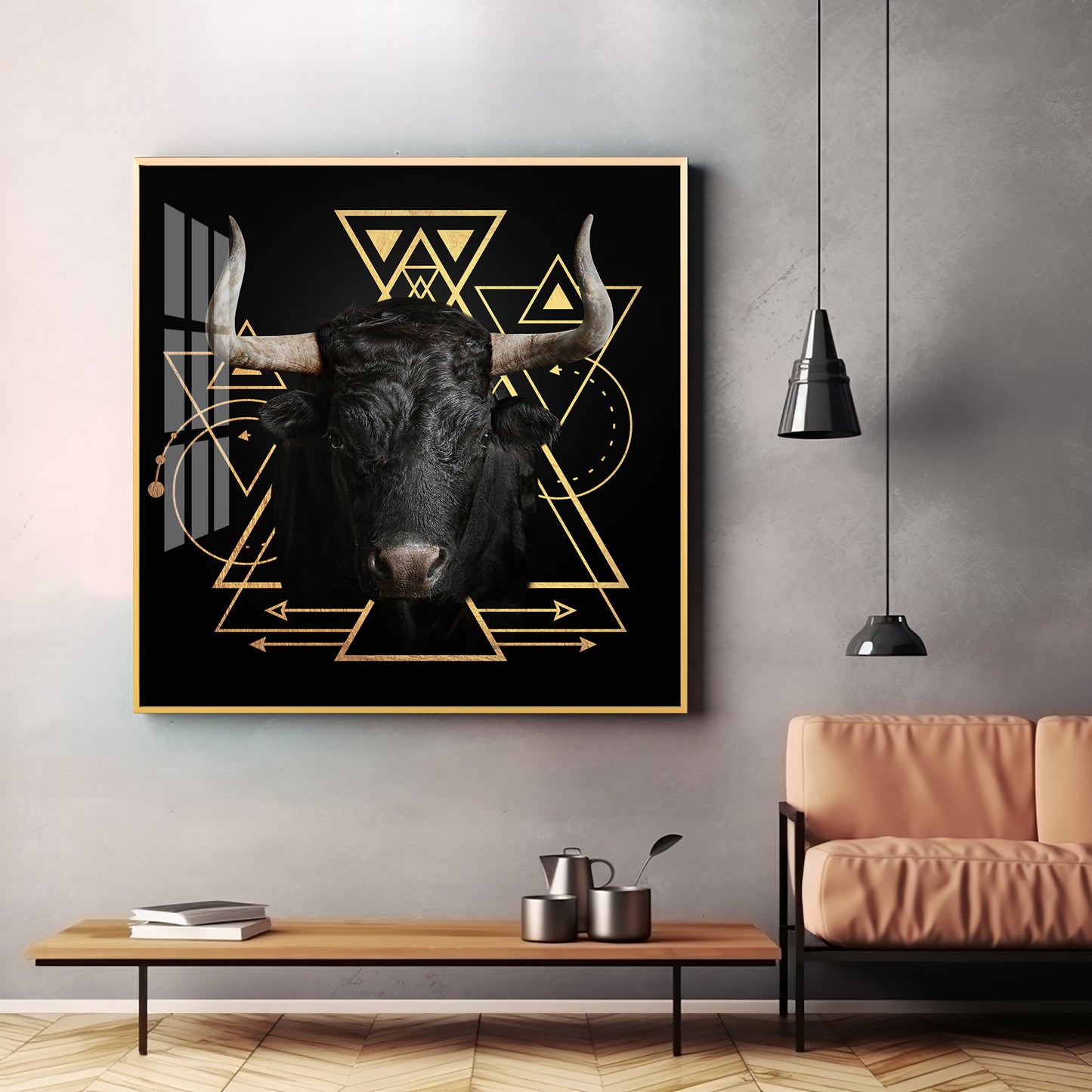 Gold Foil Geometric Figure Yak Premium Acrylic Square Wall Art