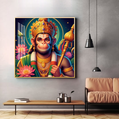 Lord Hanuman Premium Acrylic Square Wall Art