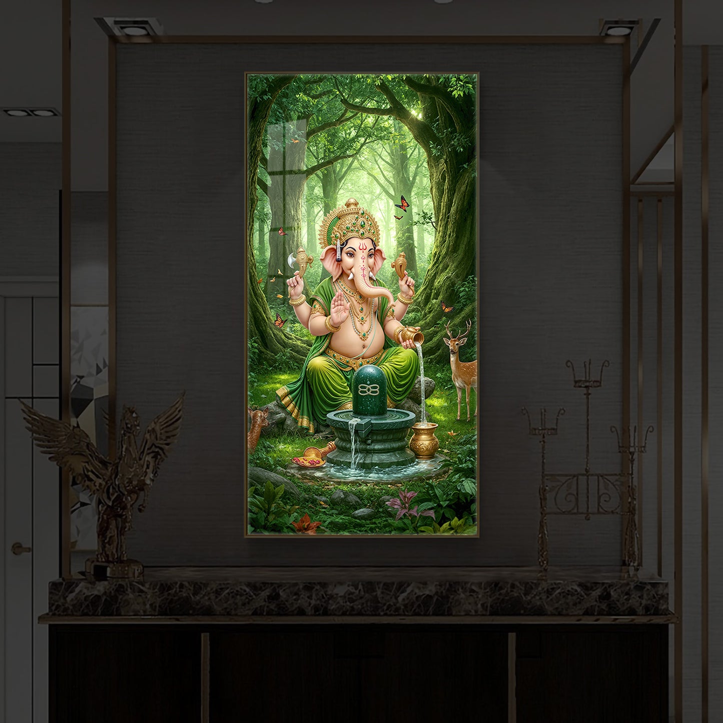 Jai Shri Ganesh Modern Luxury Backlight Vertical Wall Art