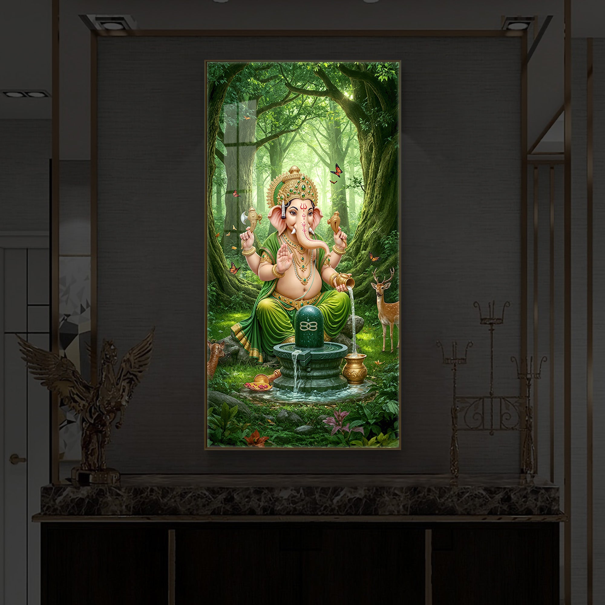 Jai Shri Ganesh Modern Luxury Backlight Vertical Wall Art