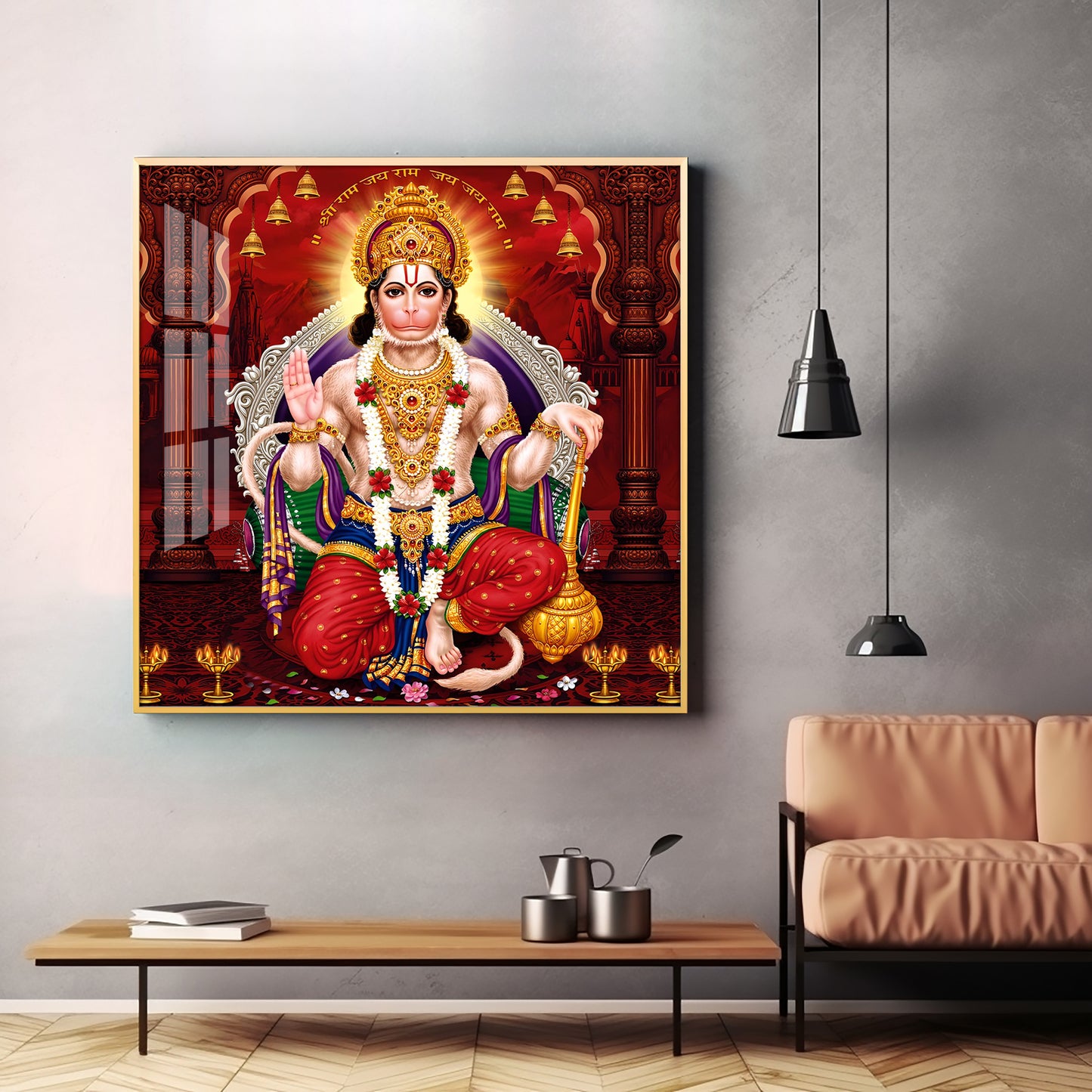 Lord Hanuman Ethereal Blessings Premium Acrylic Square Wall Art