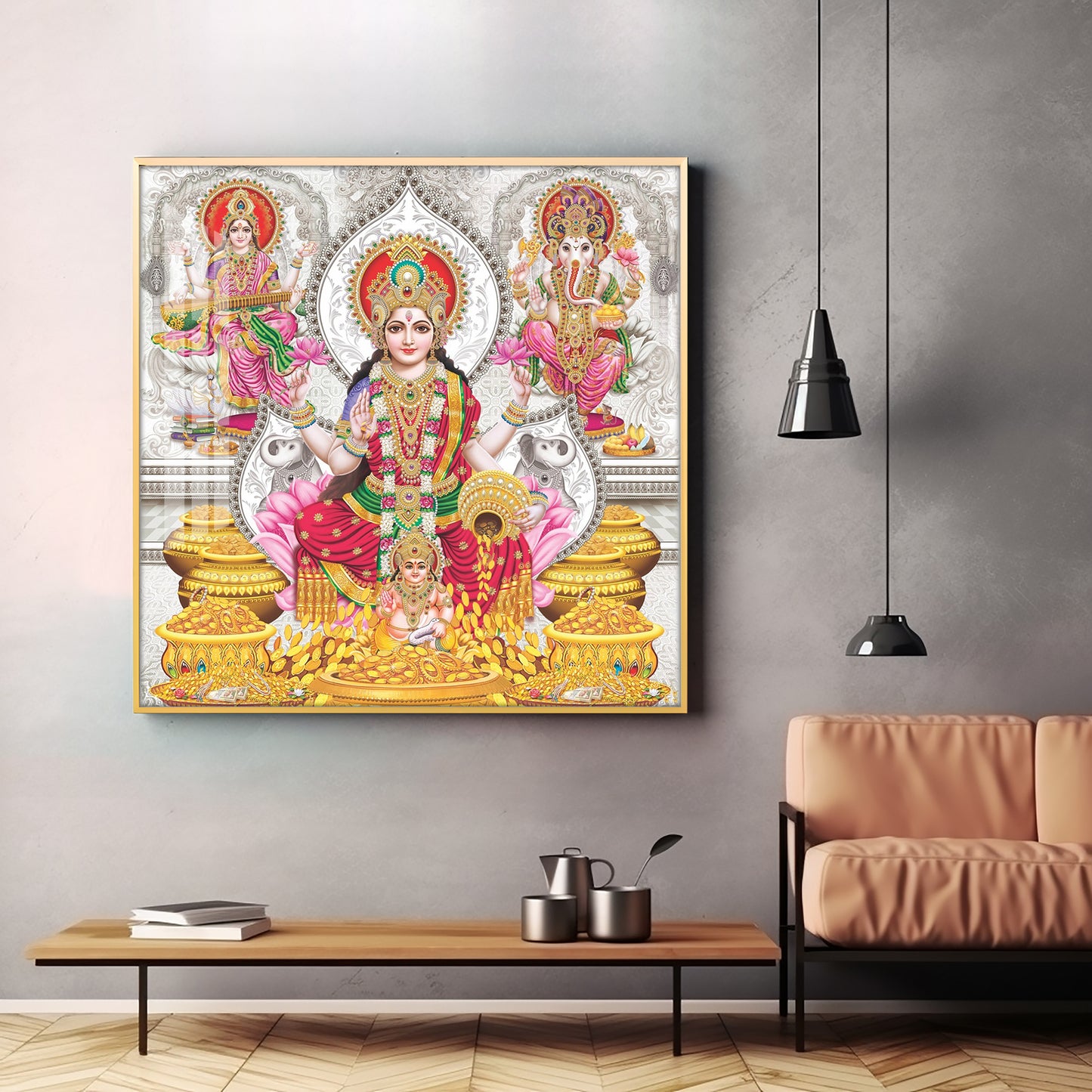 Spiritual Laxmi Ji Premium Acrylic Square Wall Art