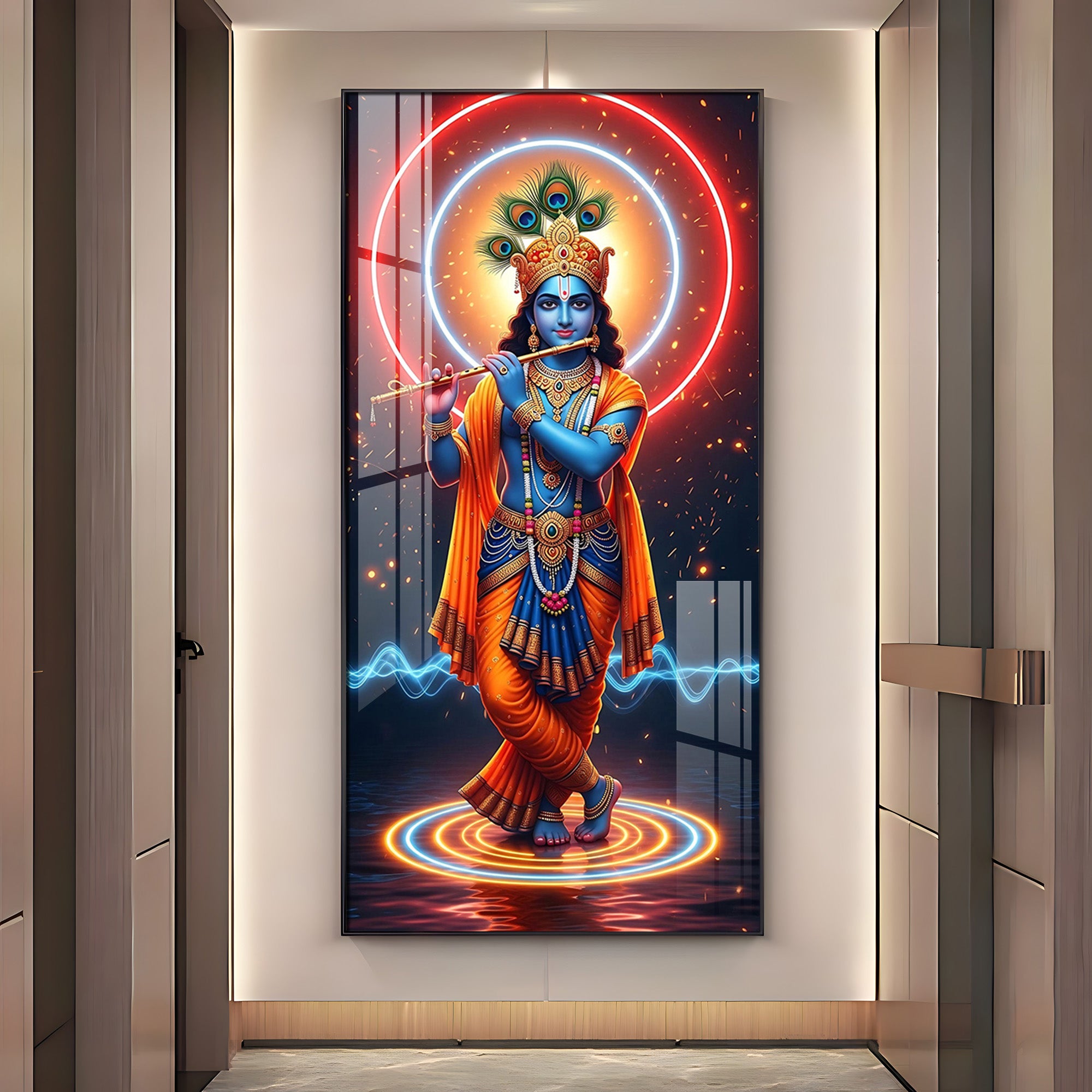 Divine Krishna Modern Luxury Backlight Vertical Wall Art