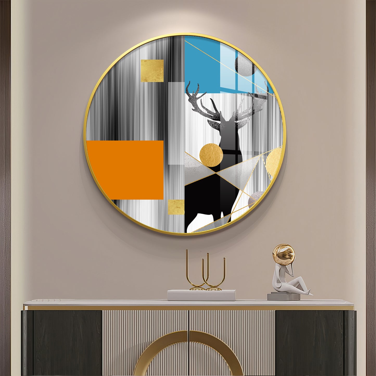 Circular Deer Premium Acrylic Round Wall Art