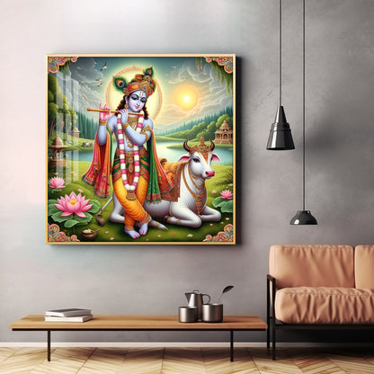 Krishna's Blue Oasis Premium Acrylic Square Wall Art