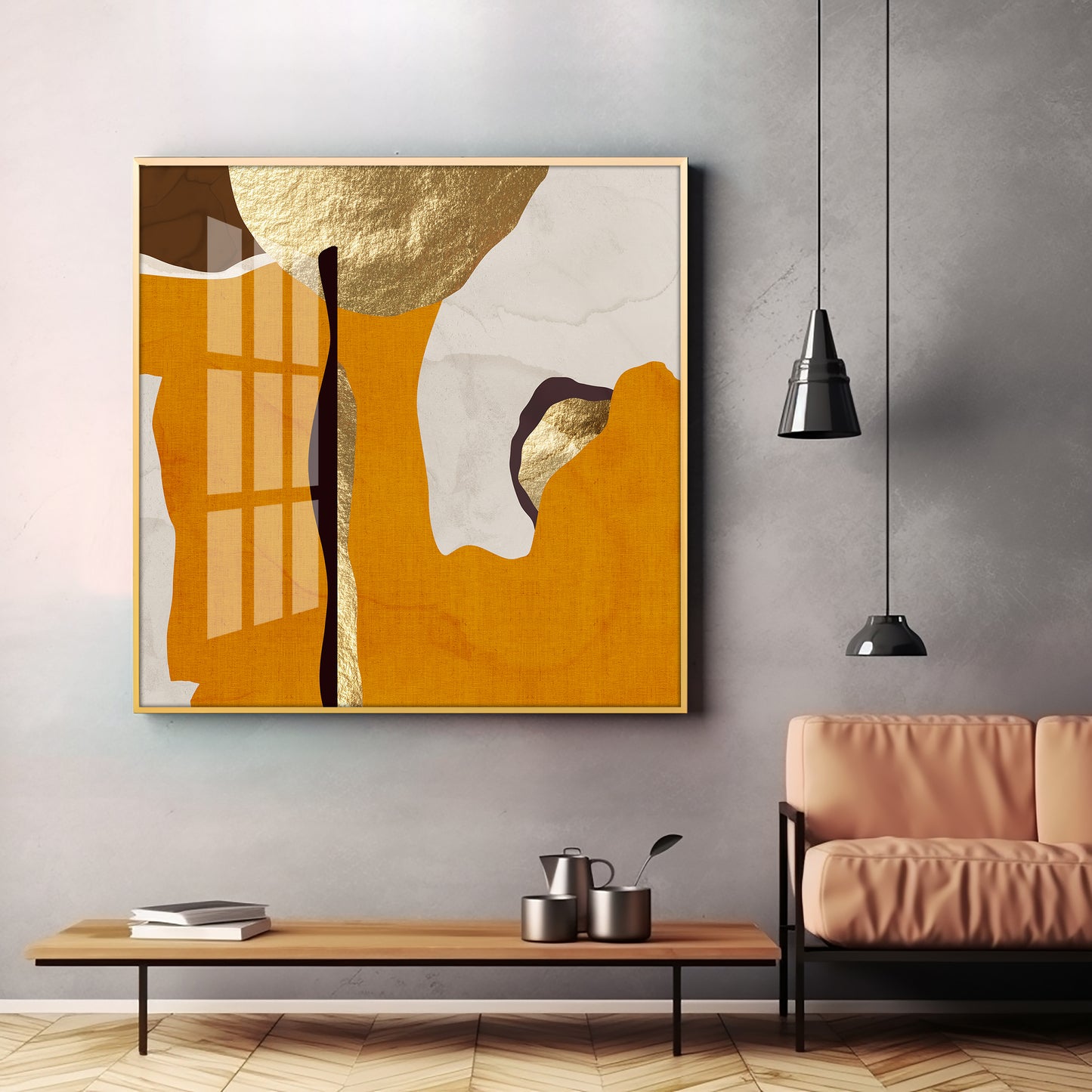 Modern Abstract Gold Luxury Interior Premium Acrylic Square Wall Art