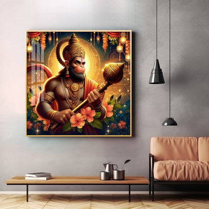 Jai Shree Hanuman Premium Acrylic Square Wall Art