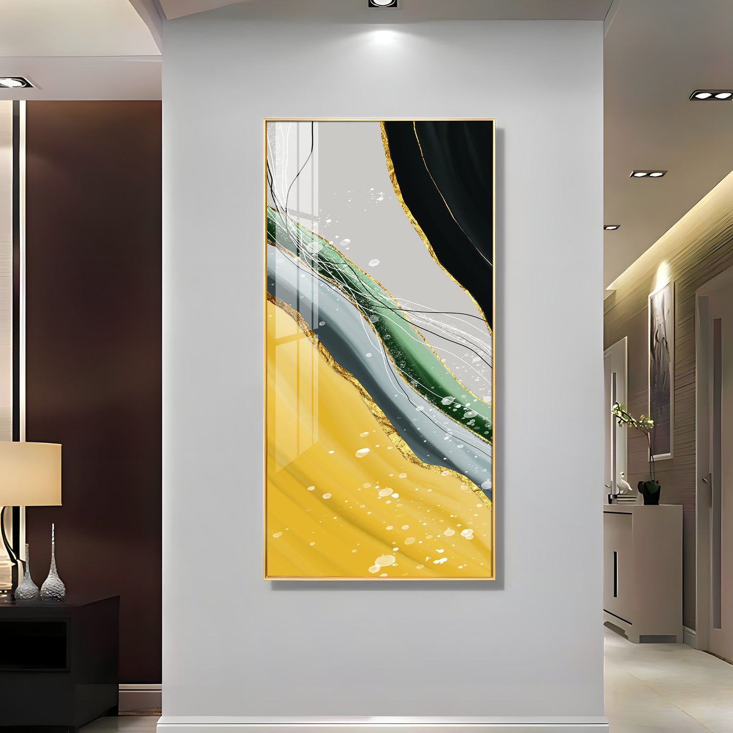 Golden Greens Premium Acrylic Vertical Wall Art