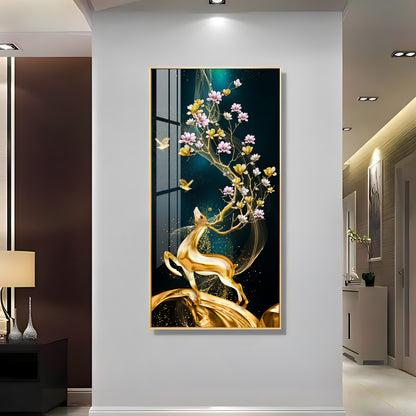 Heavenly Golden Deer Vertical Wall Art