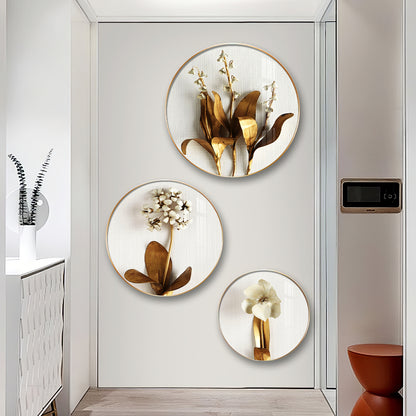 Golden Petals Premium Acrylic Round Wall Art (Set of 3)