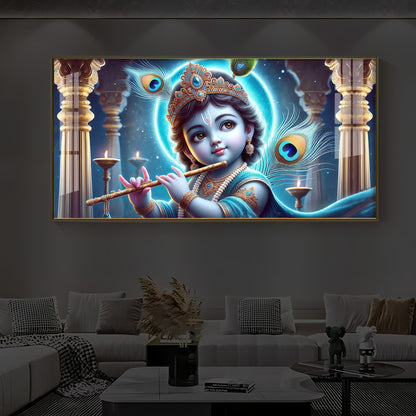 Bal Krishna Ji Modern Luxury Backlight Horizontal Wall Art