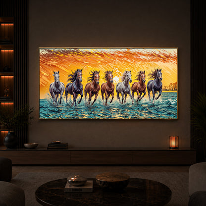 Seven Running Horses Modern Luxury Backlight Horizontal Wall Art