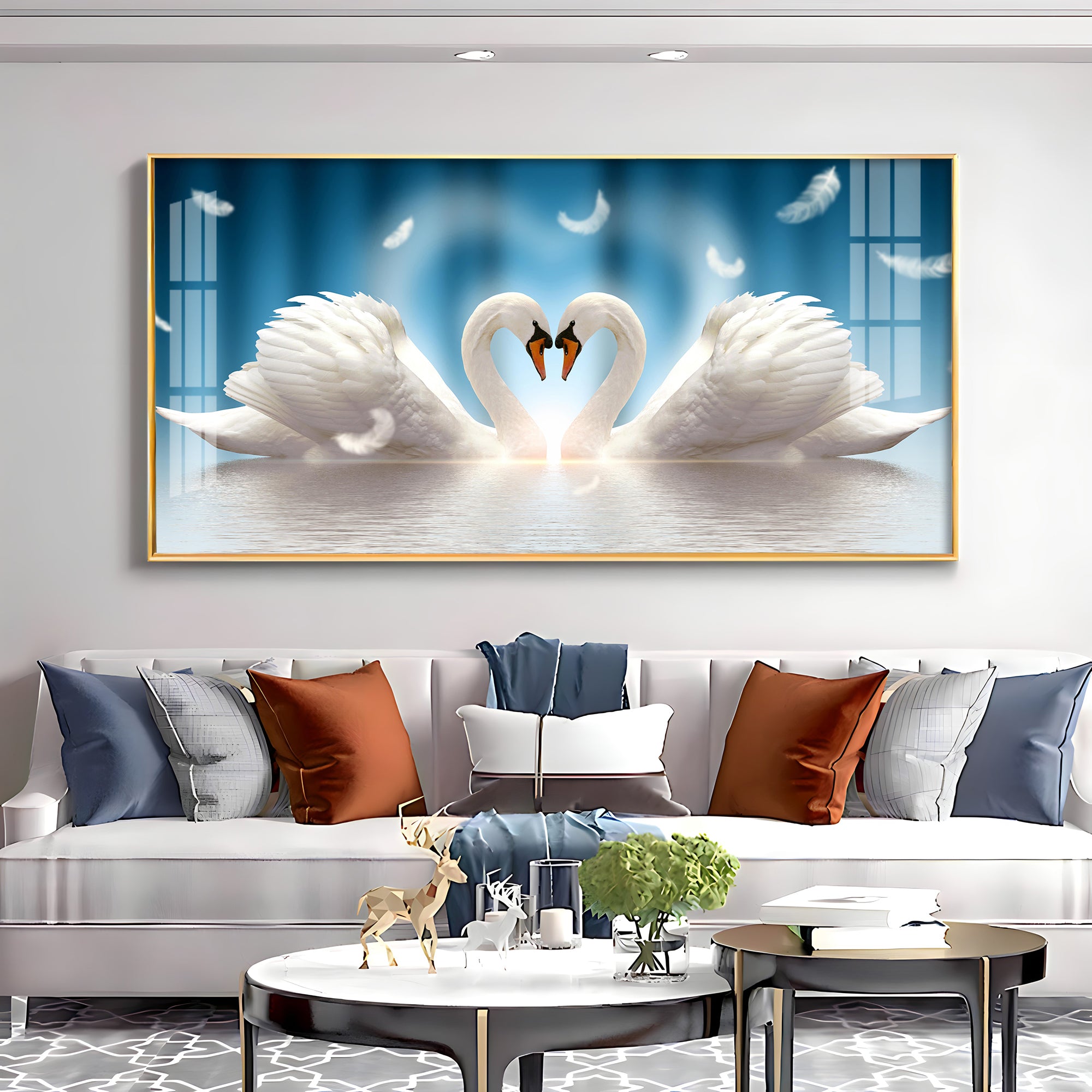 Swan Love Is In The Air Premium Acrylic Horizontal Wall Art