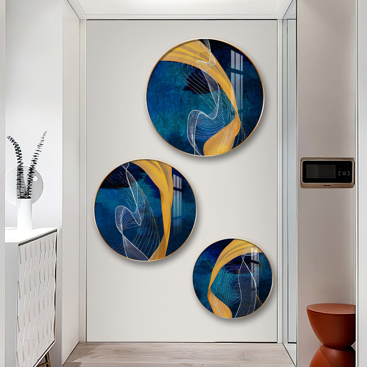 Asatic Waves Premium Acrylic Round Wall Art (Set of 3)