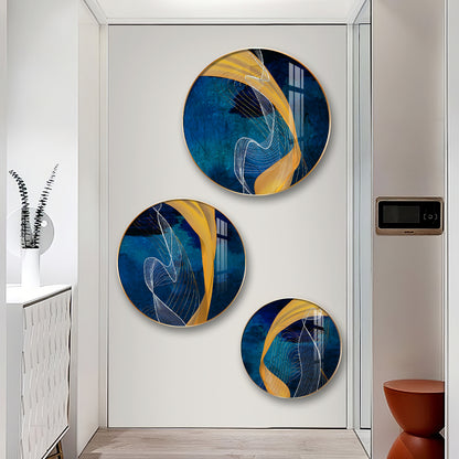 Asatic Waves Premium Acrylic Round Wall Art (Set of 3)