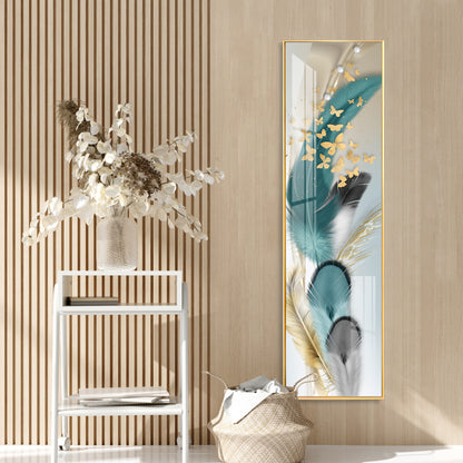 Colorful Feathers With Butterfly Premium Acrylic Vertical Wall Art