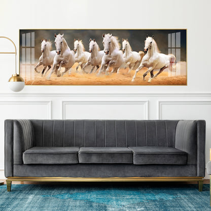 Seven Running Horses Premium Acrylic Horizontal Wall Art