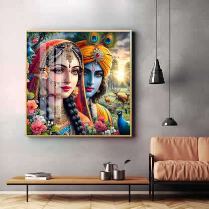 Lovely Radha Krishna Premium Acrylic Square Wall Art