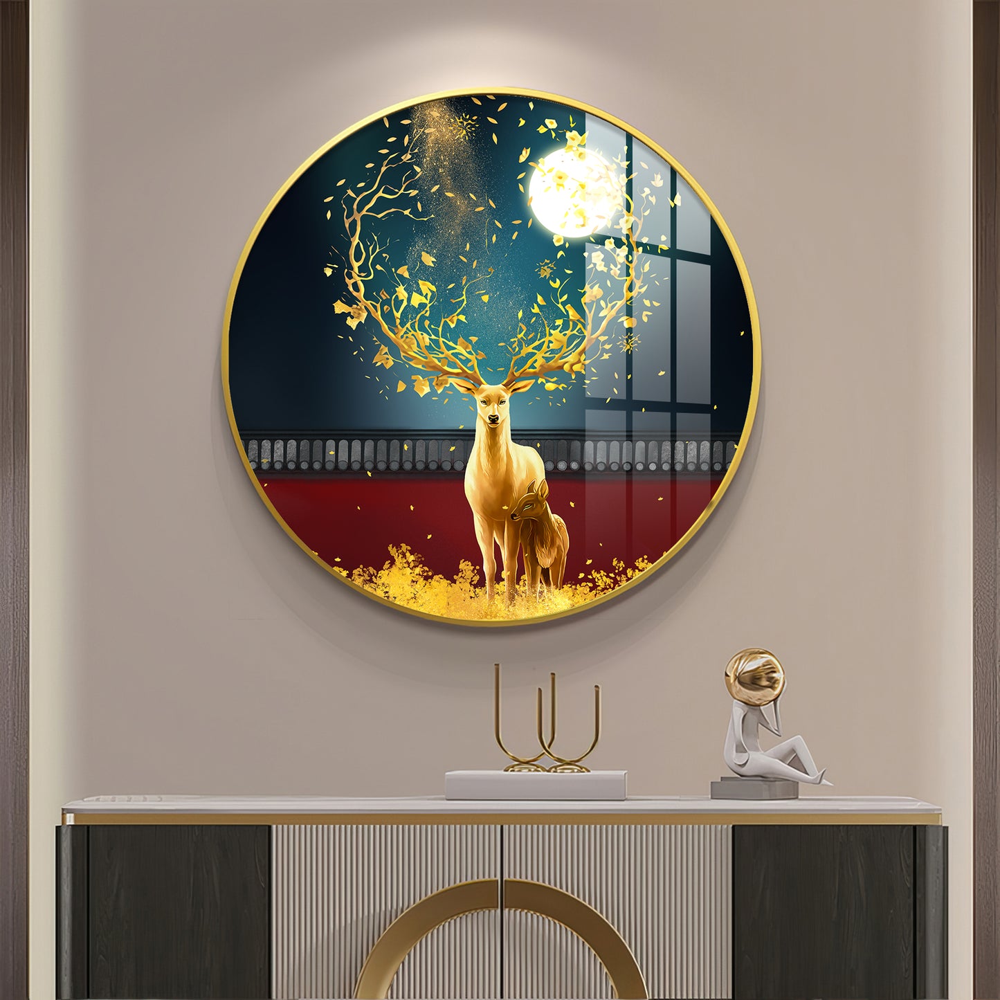 Celestial Deer Premium Acrylic Round Wall Art