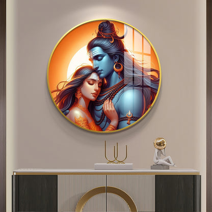 Lord Shiva and Goddess Parvati Premium Acrylic Round Wall Art