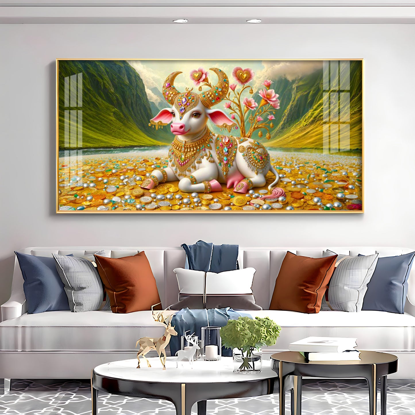 Ornamented Kamadhenu Premium Acrylic Horizontal Wall Art