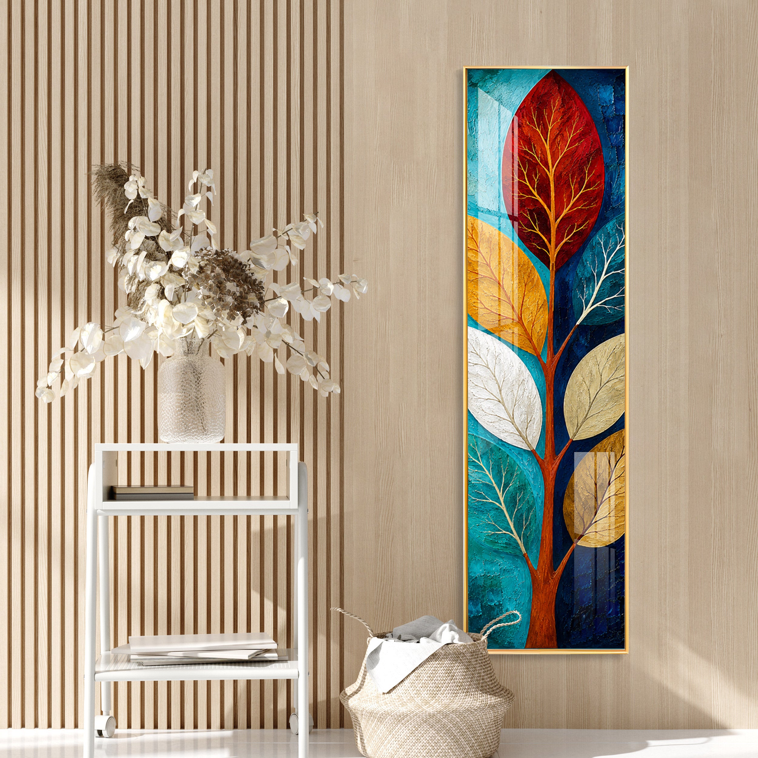 Abstract Colorful Tree Leaves Premium Acrylic Vertical Wall Art