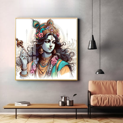 Divine Krishna Premium Acrylic Square Wall Art